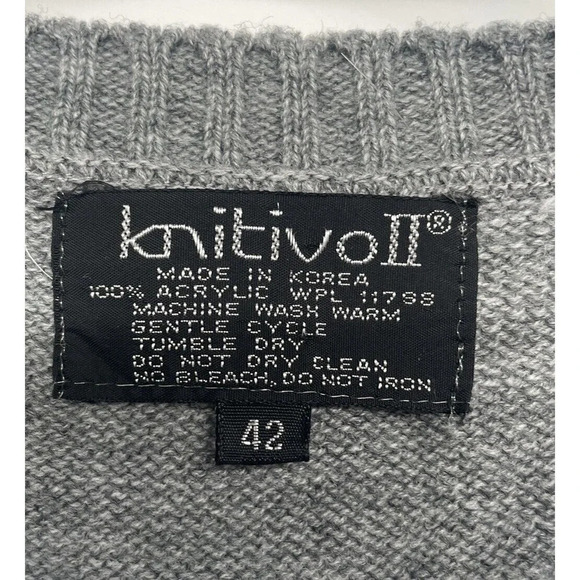 Vintage 80's Knit Sweater Vest KnitivoII Cardigan Size 42 Gray Made in Korea - Picture 10 of 12